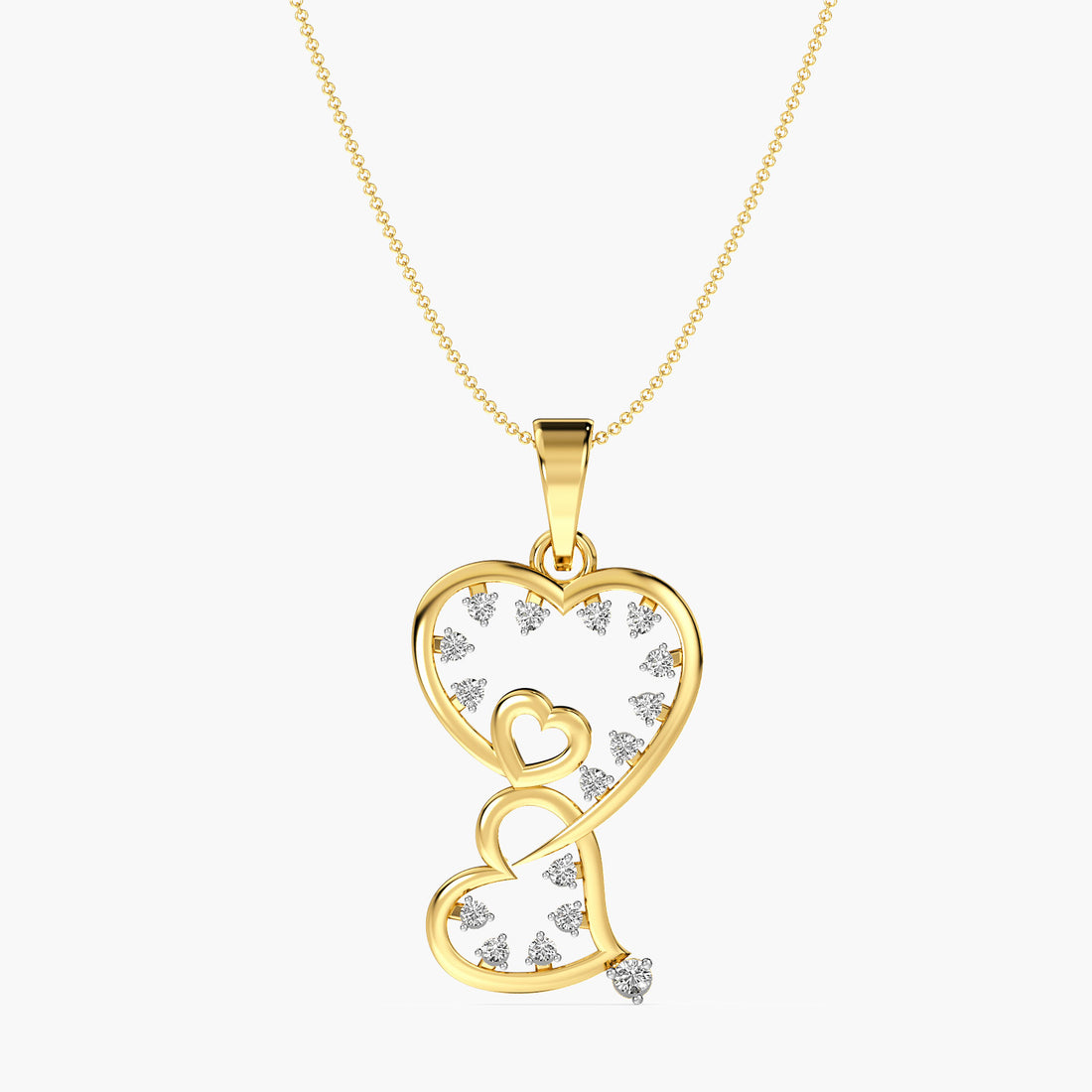 Intertwined Hearts Pendant - Front View in Yellow Gold - Diamond Pendant by Moena