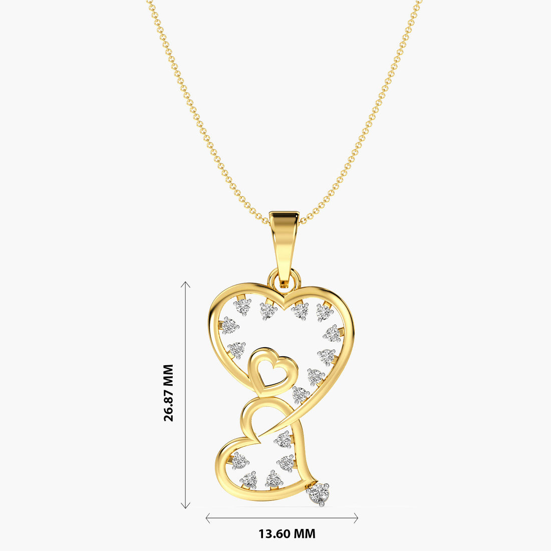 Intertwined Hearts Pendant - Front View in Yellow Gold - Diamond Pendant by Moena