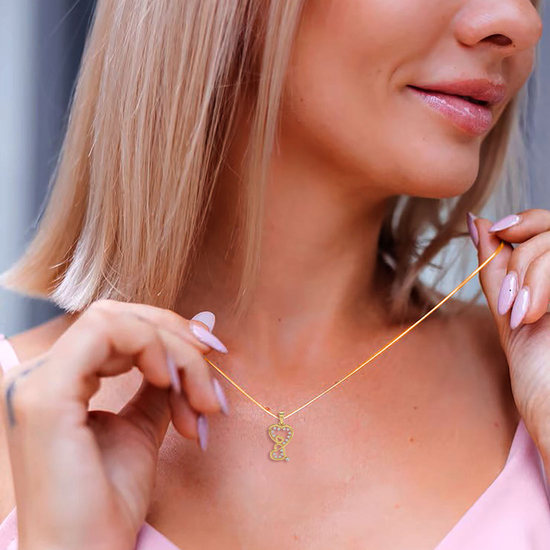 Intertwined Hearts Pendant - Model View in Yellow Gold - Diamond Pendant by Moena
