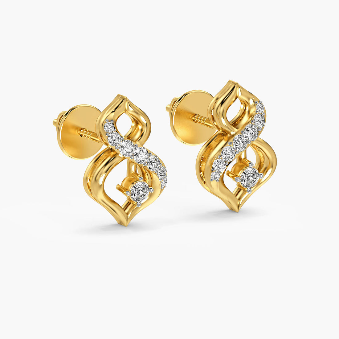 Infinity Swirl Diamond Earrings - 3D View in Yellow Gold - Diamond Earring by Moena