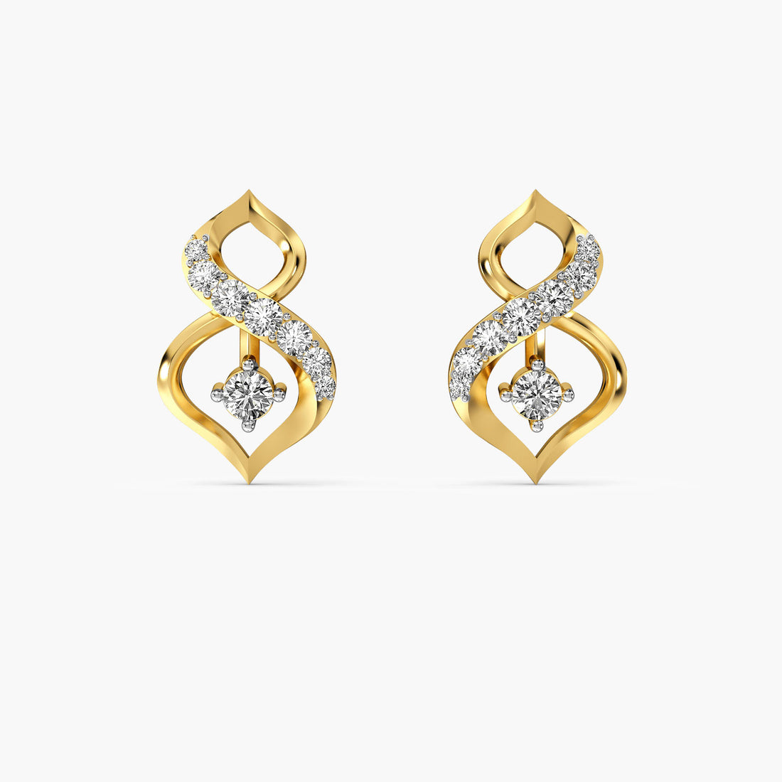 Infinity Swirl Diamond Earrings - Front View in Yellow Gold - Diamond Earring by Moena