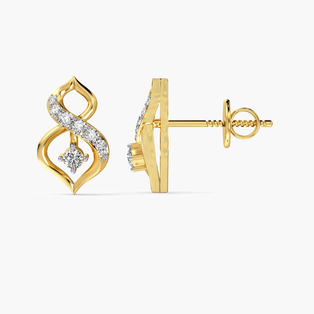 Infinity Swirl Diamond Earrings - Side View in Yellow Gold - Diamond Earring by Moena