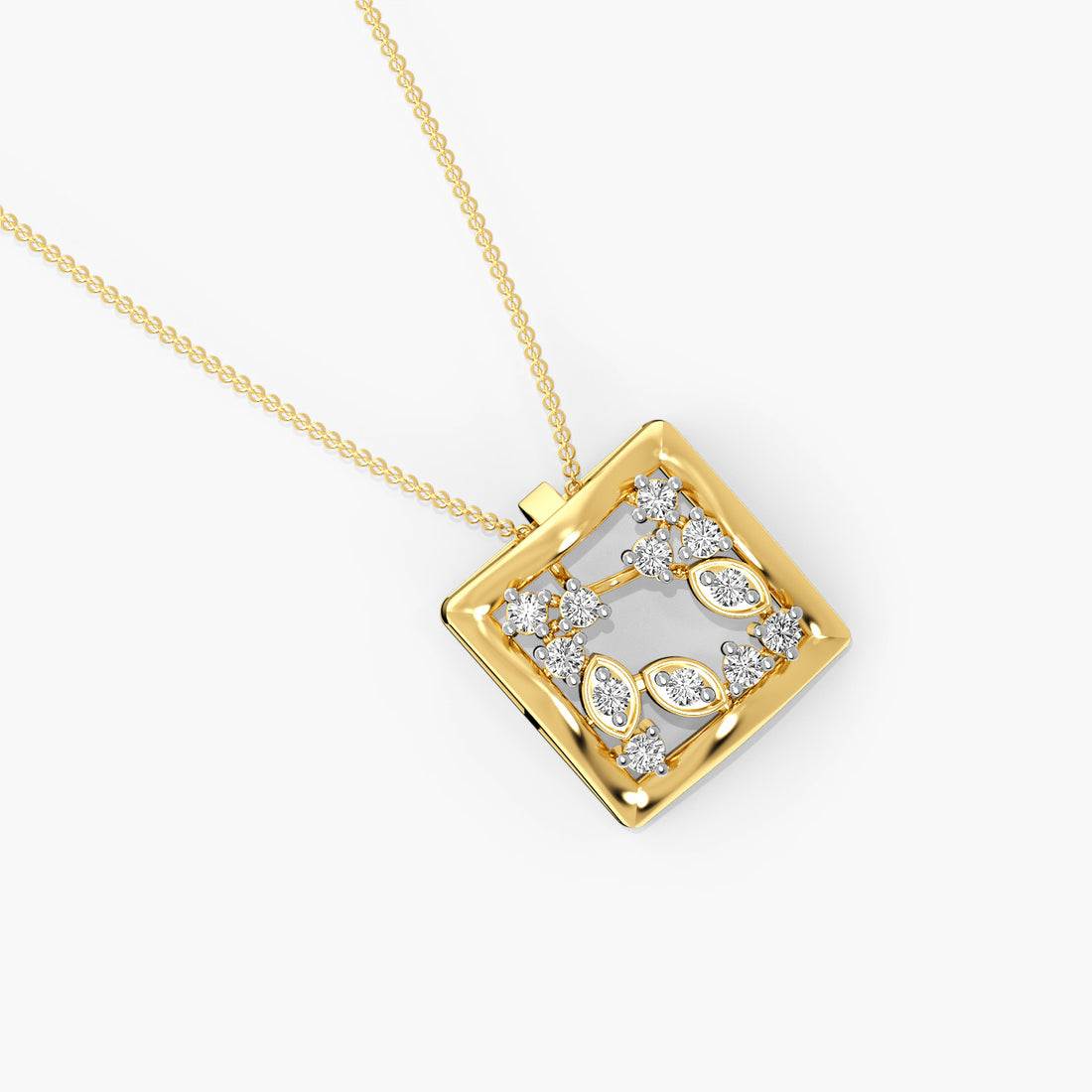 Twilight Square Pendant - Top View in Yellow Gold - Diamond Pendant by Moena