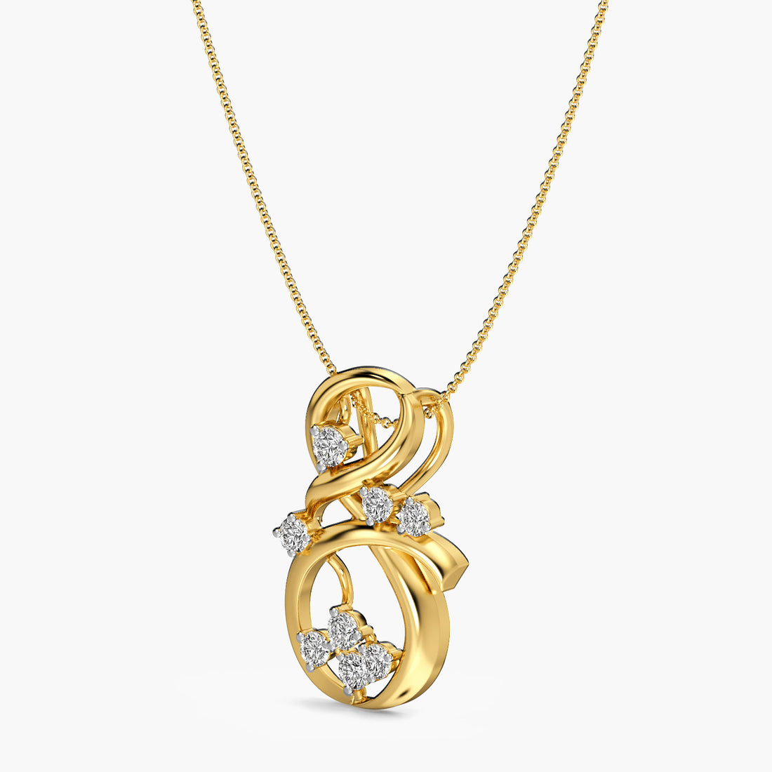 Golden Whirl Pendant - 3D View in Yellow Gold - Diamond Pendant by Moena