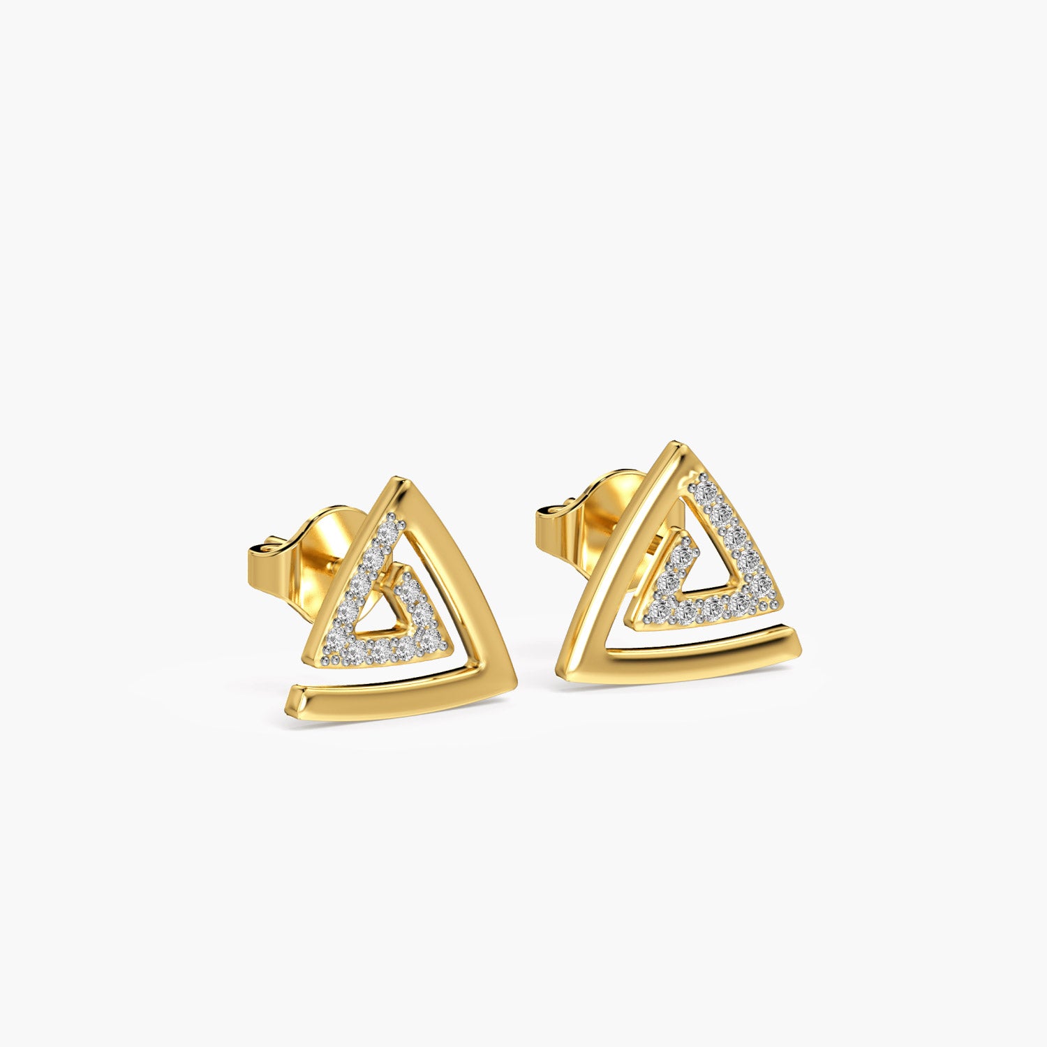 Trilliant Spark Studs - 3D View in Yellow Gold - Trilliant Diamond Stud by Moena