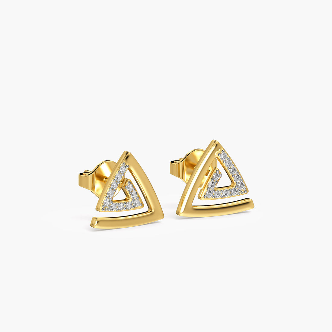 Trilliant Spark Studs - 3D View in Yellow Gold - Trilliant Diamond Stud by Moena