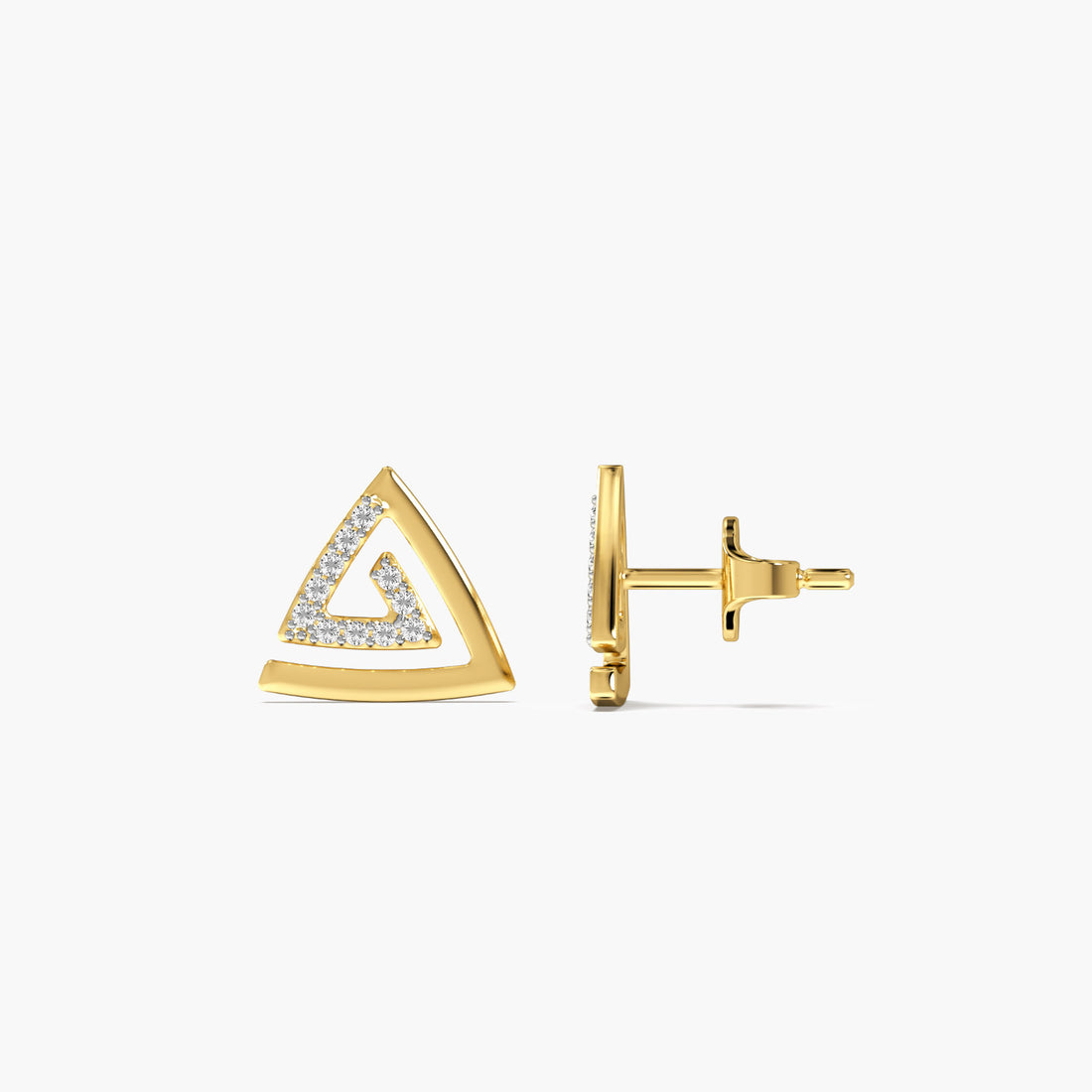 Trilliant Spark Studs - Side View in Yellow Gold - Trilliant Diamond Stud by Moena
