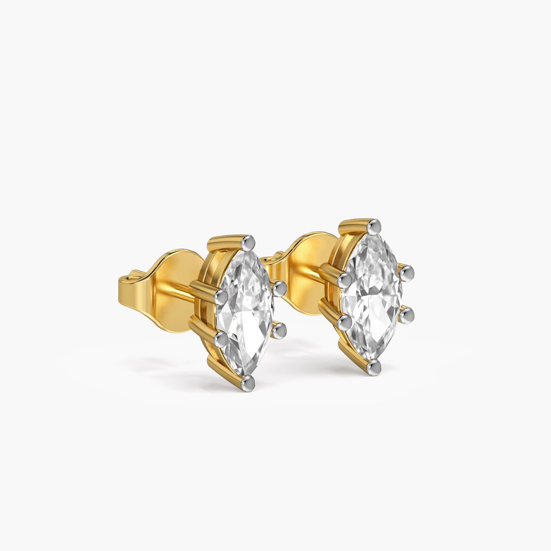 Marquise Glow Studs - 3D View in Yellow Gold - Marquise Diamond Stud by Moena