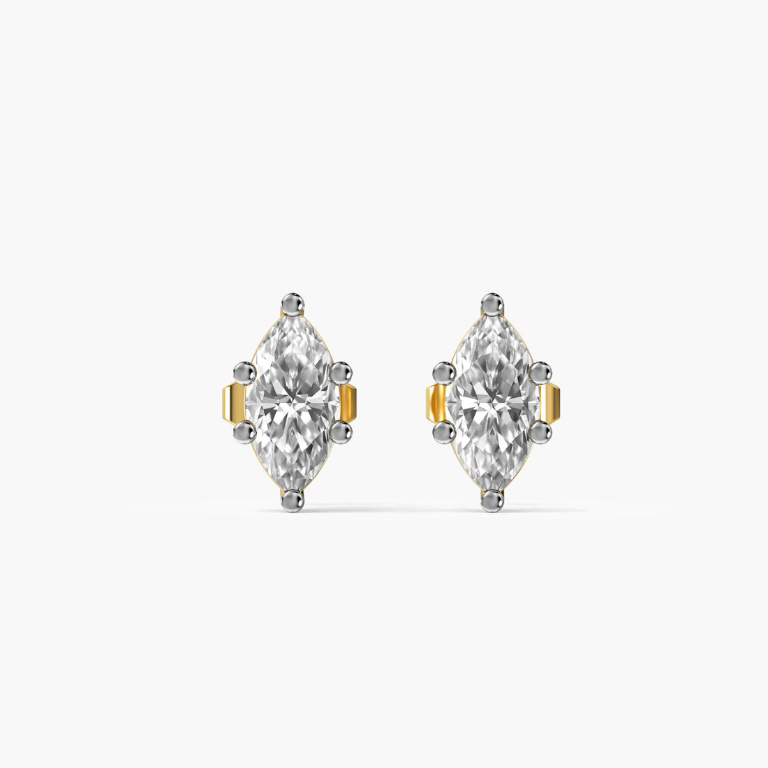 Marquise Glow Studs - Front View in Yellow Gold - Marquise Diamond Stud by Moena