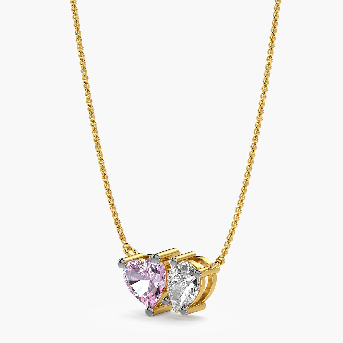 Toi et Moi Heartlight Pendant (With Chain) - 3D View in Yellow Gold - Diamond Pendant by Moena