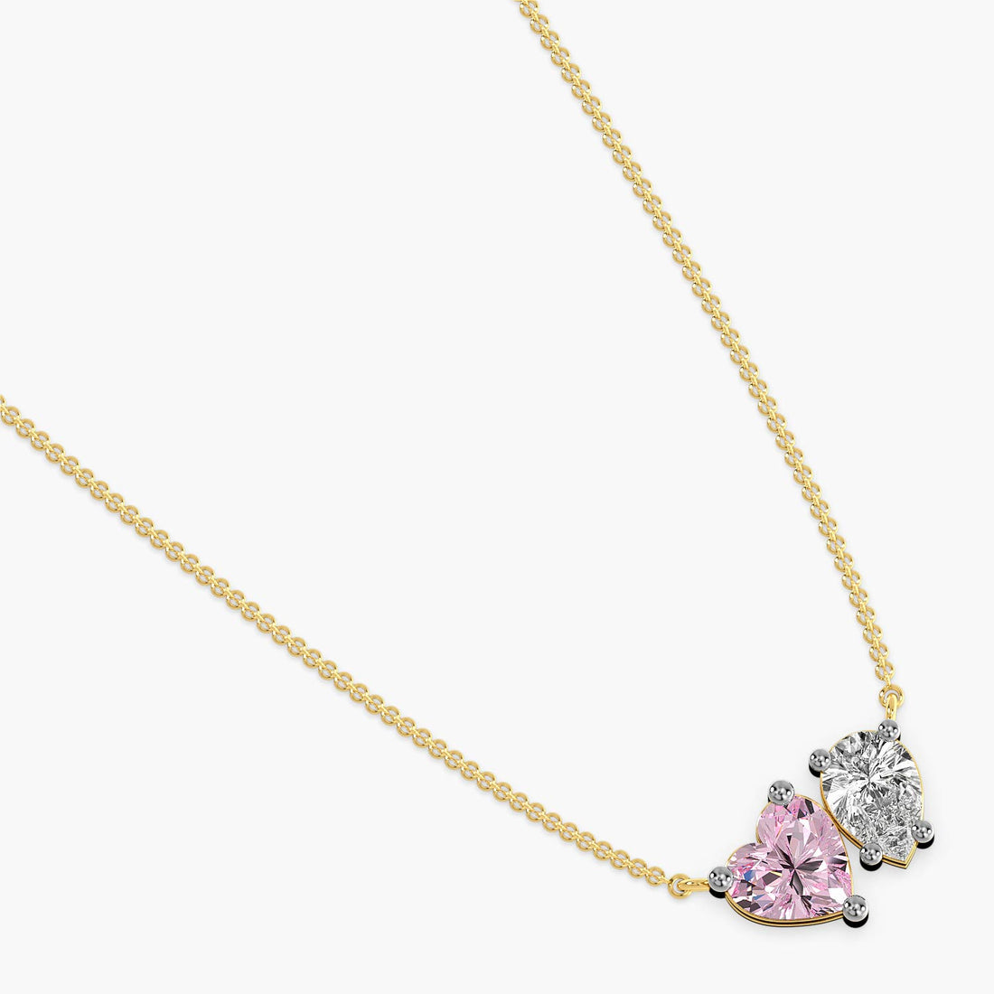 Toi et Moi Heartlight Pendant (With Chain) - Top View in Yellow Gold - Diamond Pendant by Moena