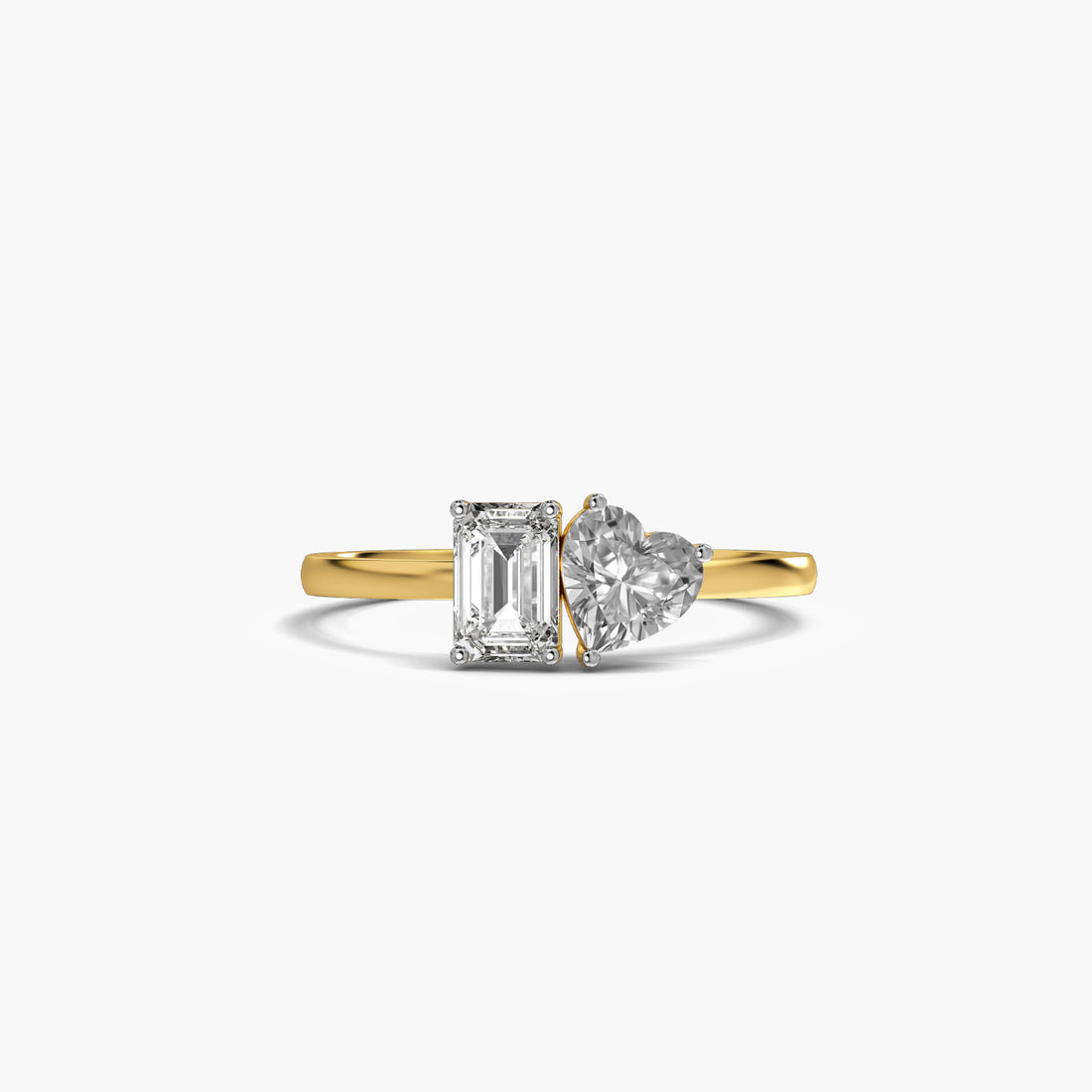 Toi et Moi Heart & Emerald Ring - Top View in Yellow Gold - Emerald Diamond Ring by Moena