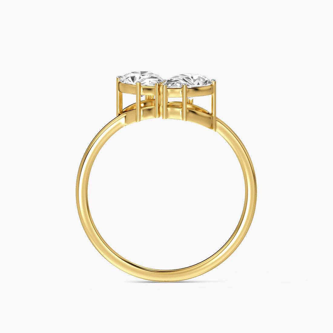 Toi et Moi Pear Diamond Ring - Front View in Yellow Gold - Pear Diamond Ring by Moena