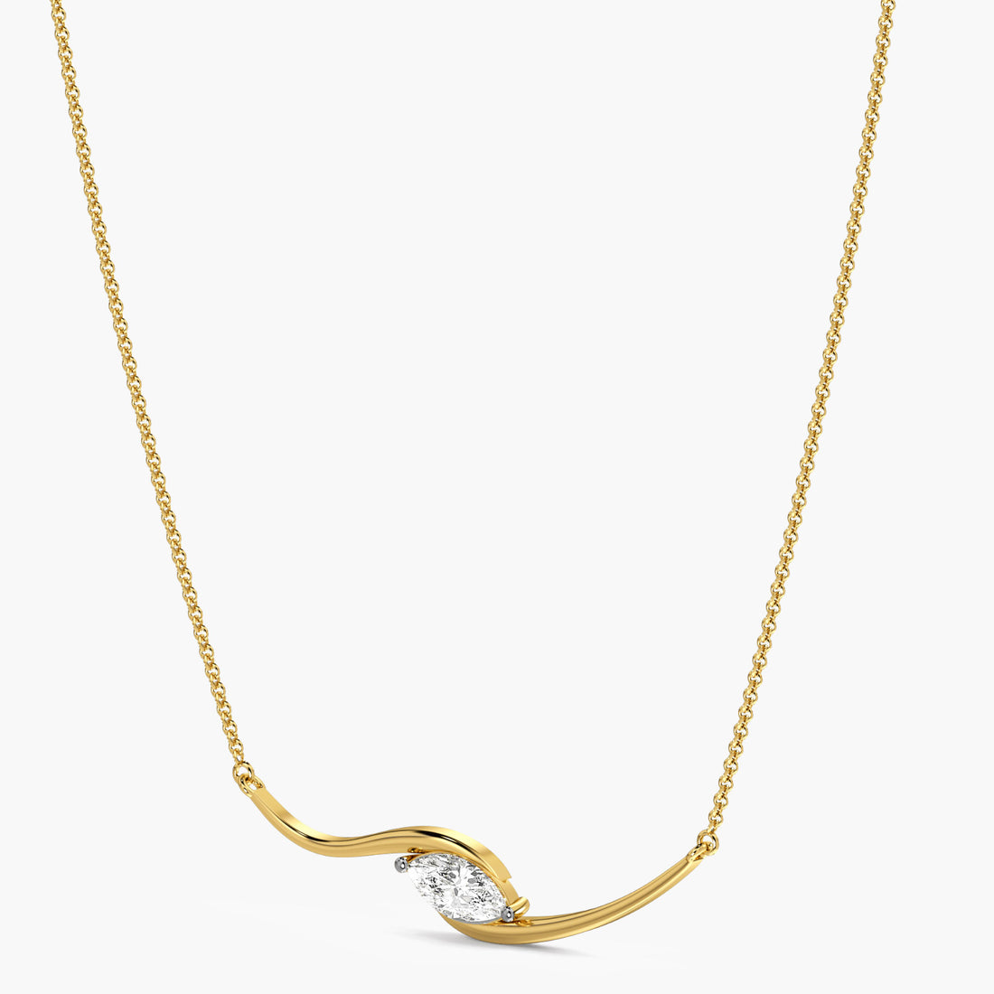 Grace in motion with a marquise shimmer(With Chain) - 3D View in Yellow Gold - Marquise Diamond Pendant by Moena