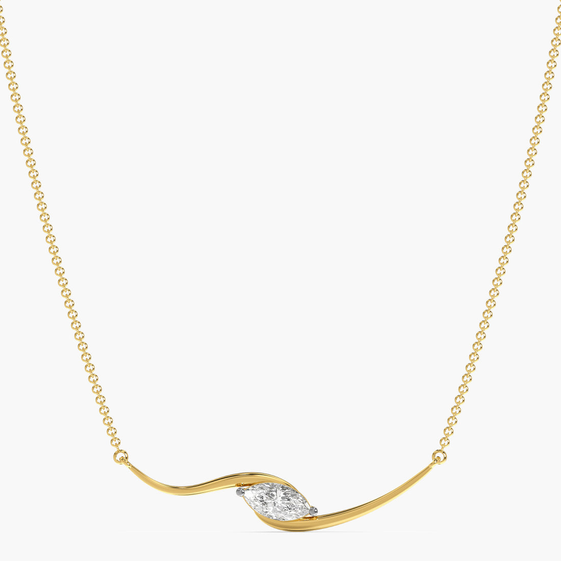 Grace in motion with a marquise shimmer(With Chain) - Front View in Yellow Gold - Marquise Diamond Pendant by Moena