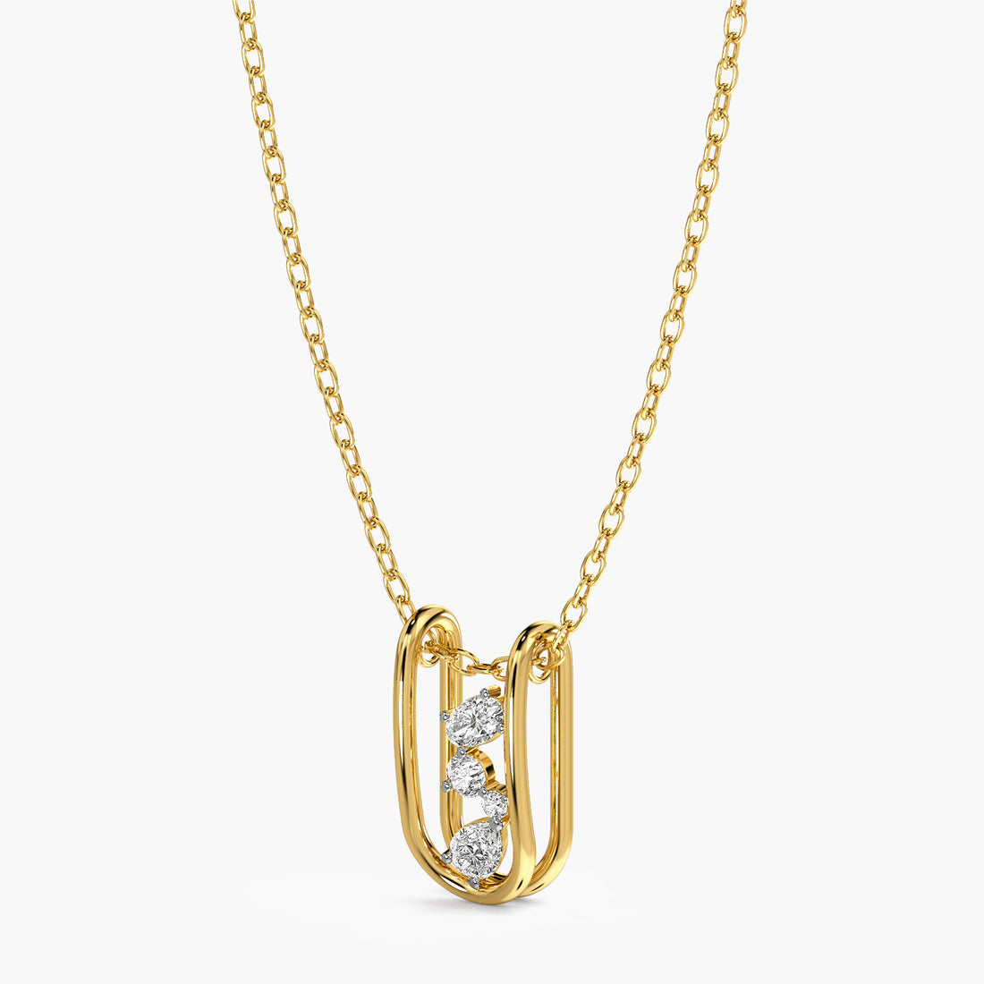 Diamond Cascade Pendant(With Chain) - 3D View in Yellow Gold - Diamond Pendant by Moena