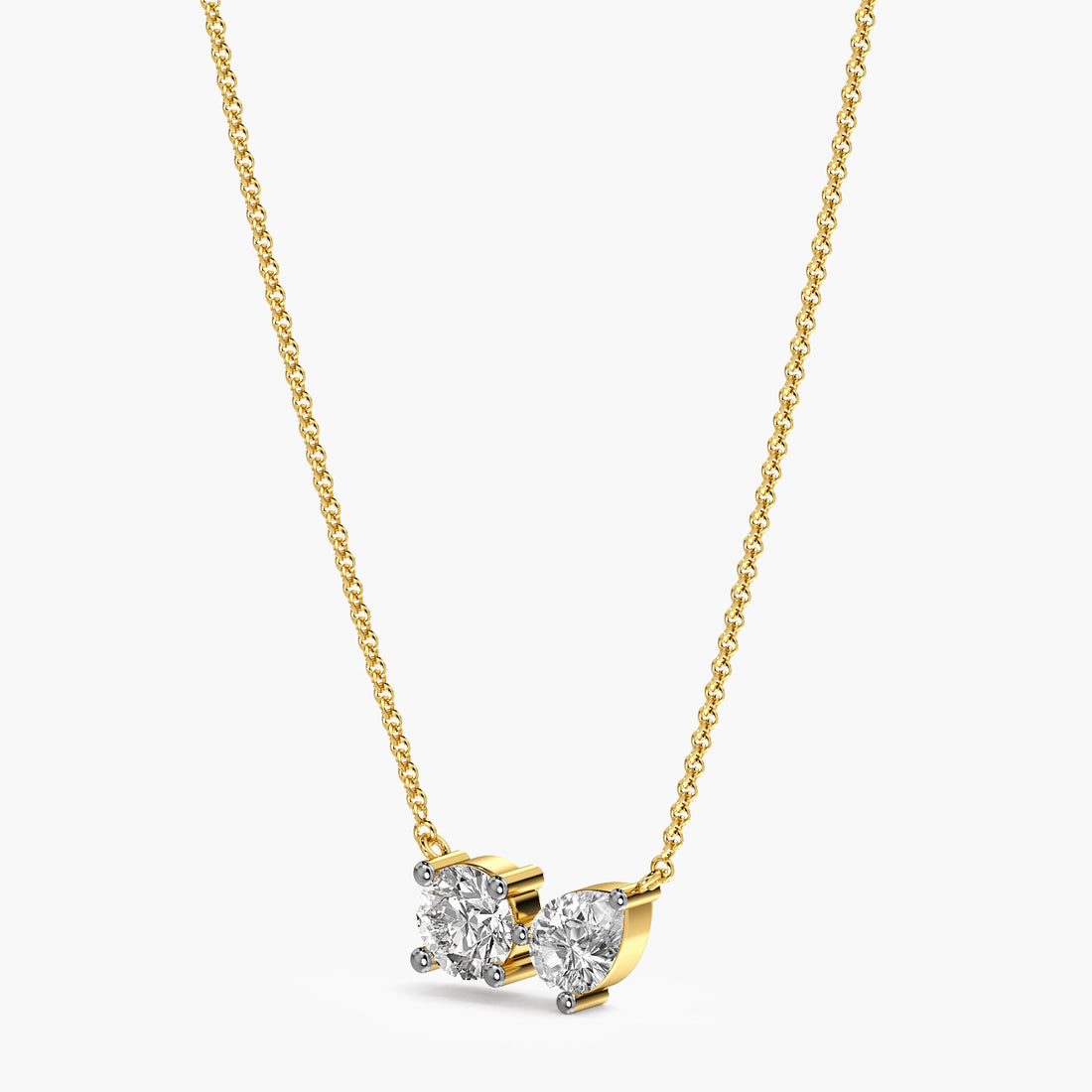 Toi et Moi Sparkle Pendant (With Chain) - 3D View in Yellow Gold - Diamond Pendant by Moena