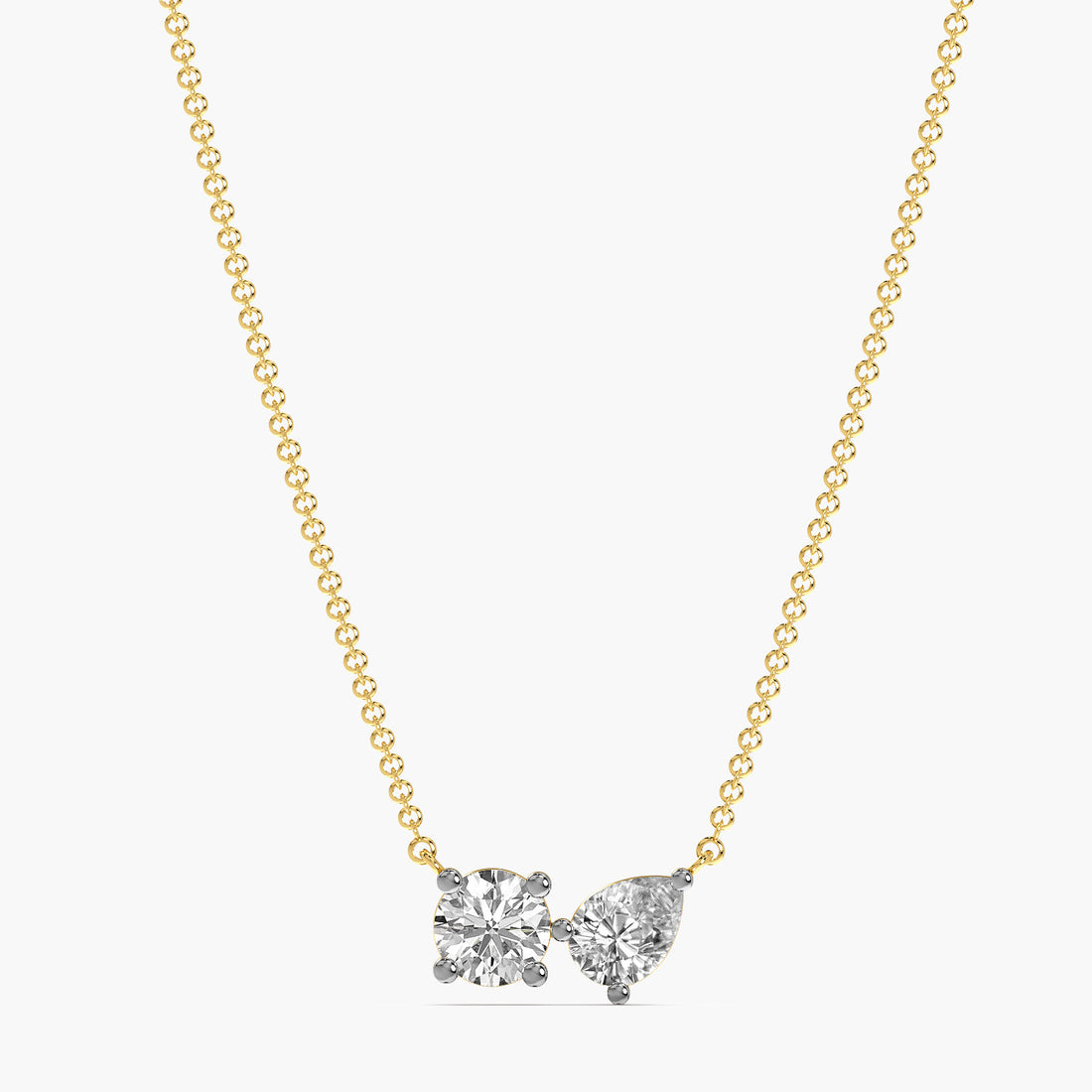 Toi et Moi Sparkle Pendant (With Chain) - Front View in Yellow Gold - Diamond Pendant by Moena