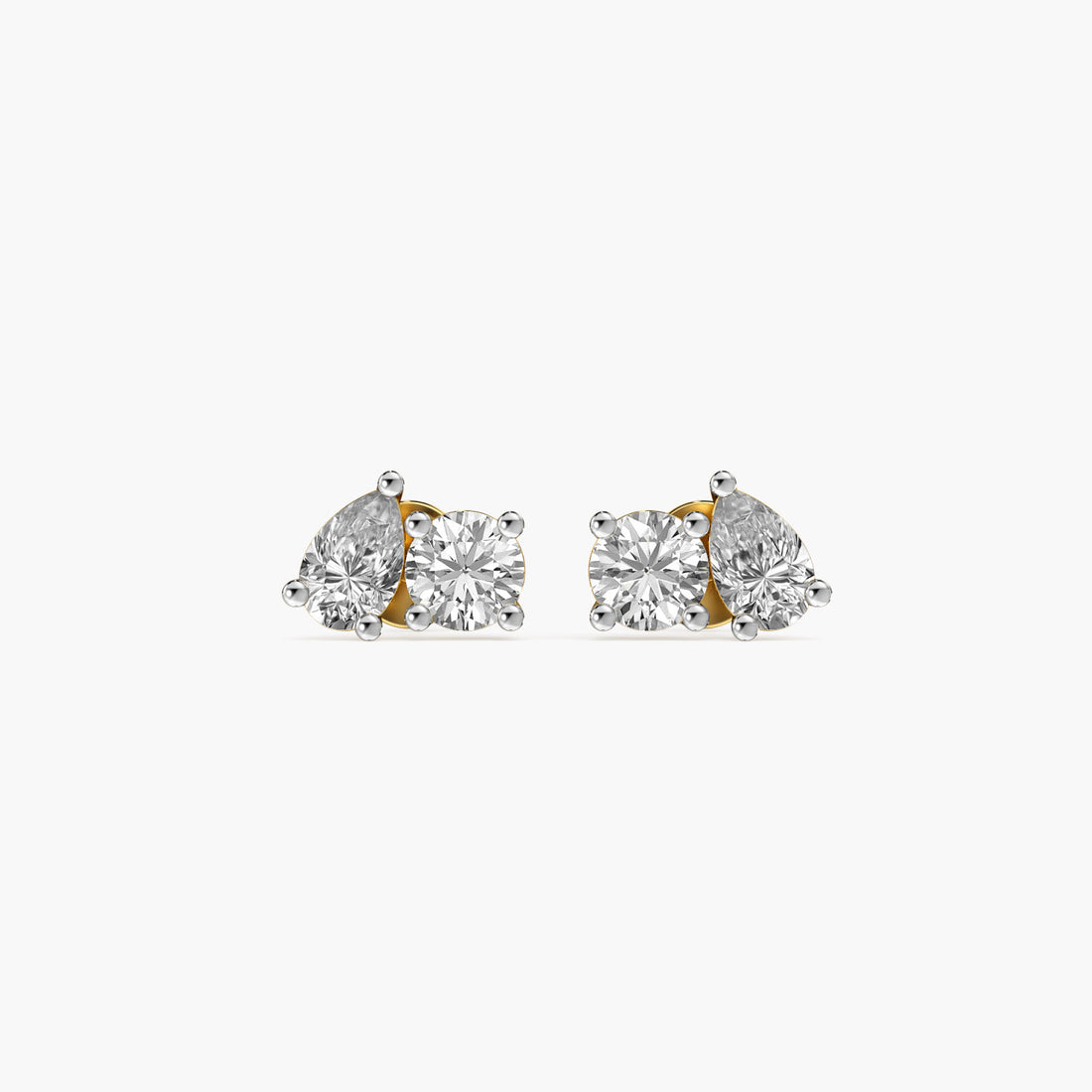 Dual Gleam Diamond Studs - Front View in Yellow Gold - Diamond Stud by Moena