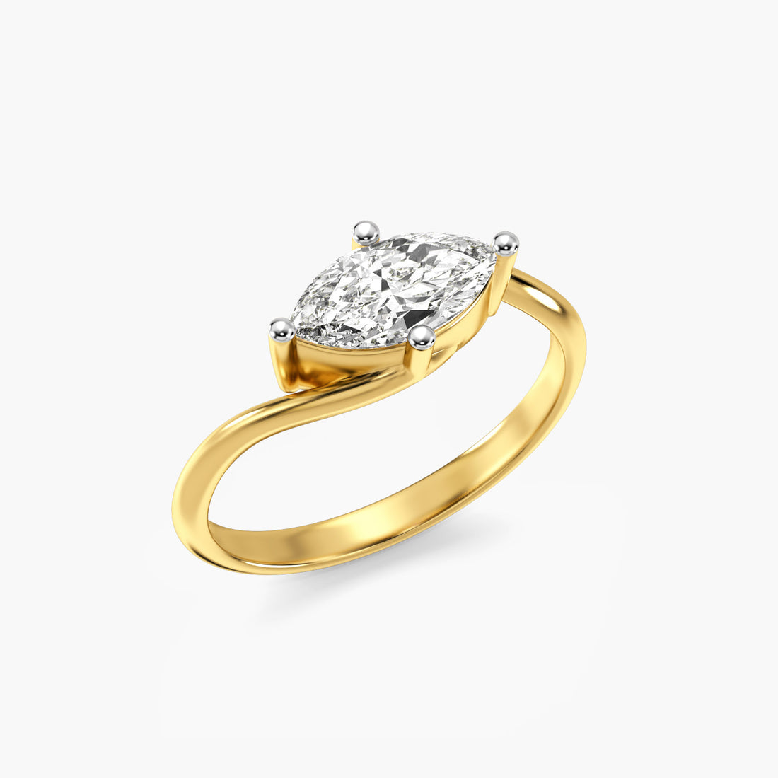 Marquise Whisper Ring - 3D View in Yellow Gold - Marquise Diamond Ring by Moena