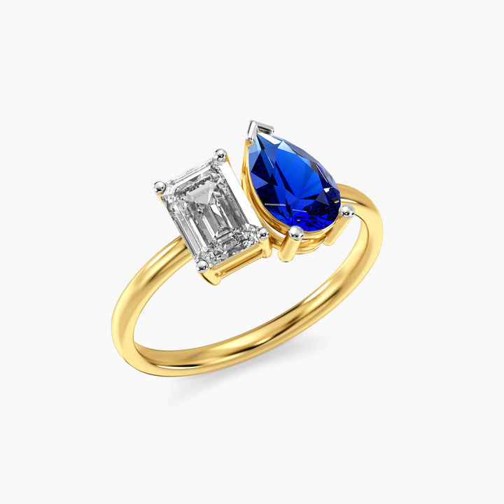 Toi et Moi – Blue Soul Ring - 3D View in Yellow Gold - Diamond Ring by Moena