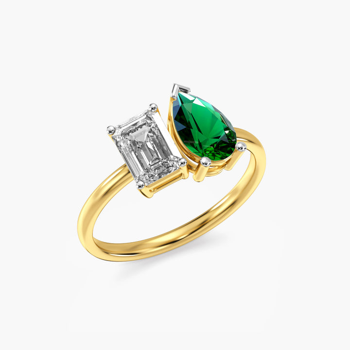 Toi et Moi – Verdant Flame Ring - 3D View in Yellow Gold - Diamond Ring by Moena
