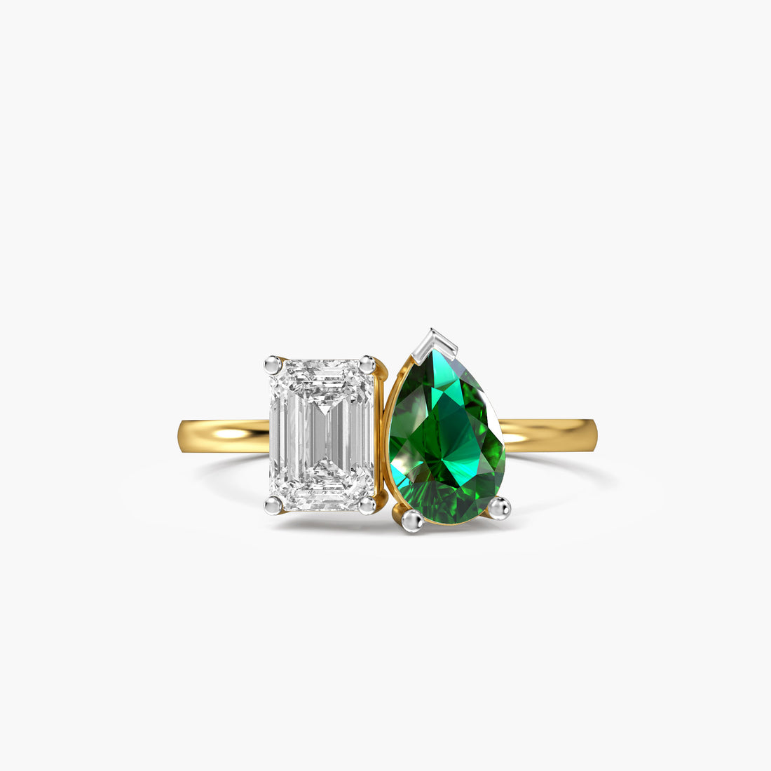 Toi et Moi – Verdant Flame Ring - Top View in Yellow Gold - Diamond Ring by Moena