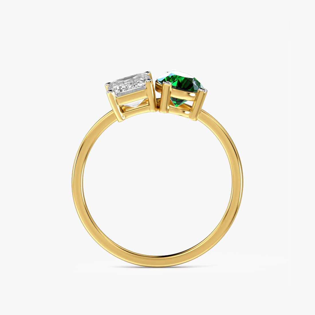 Toi et Moi – Verdant Flame Ring - Front View in Yellow Gold - Diamond Ring by Moena