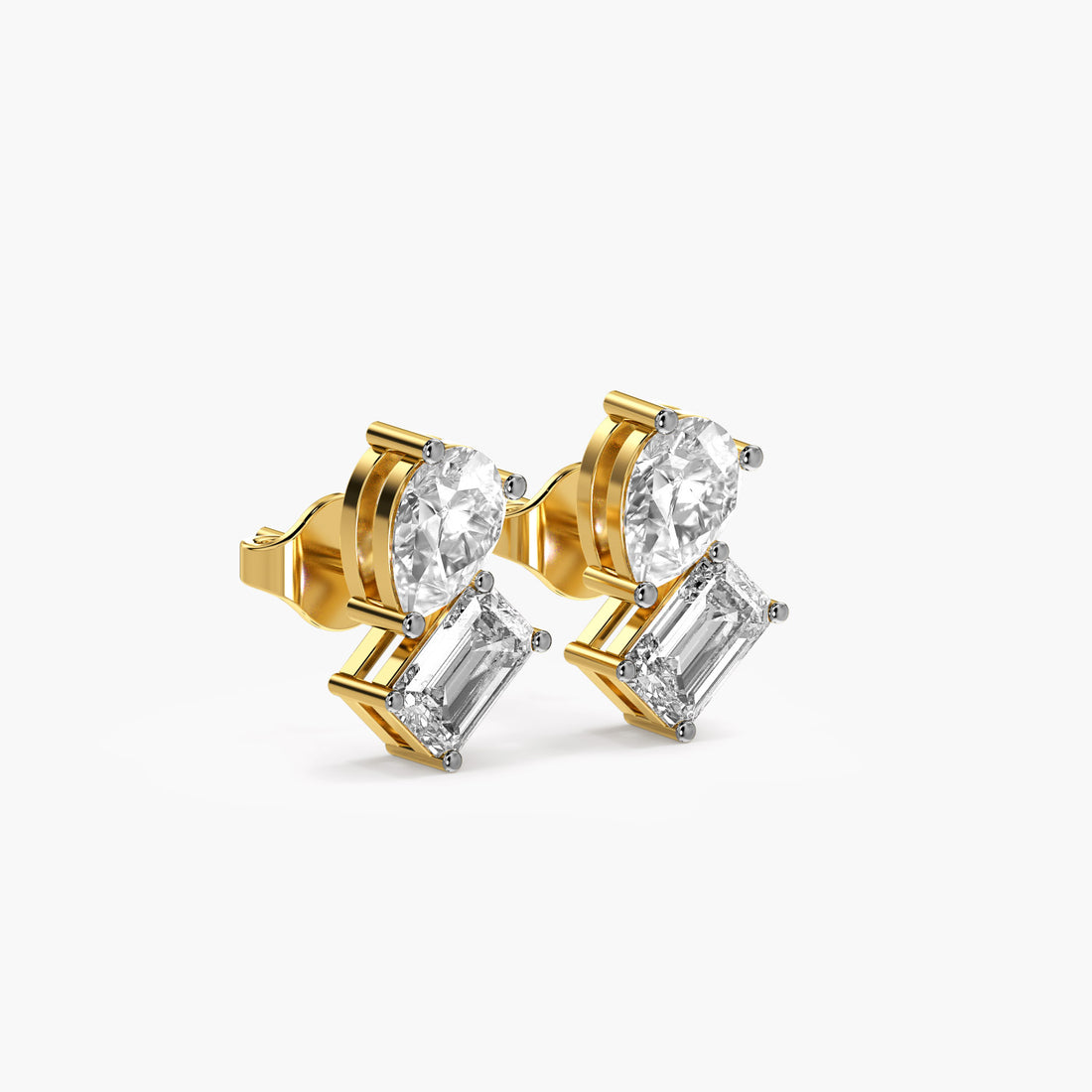 Radiant Harmony Studs - 3D View in Yellow Gold - Radiant Diamond Stud by Moena
