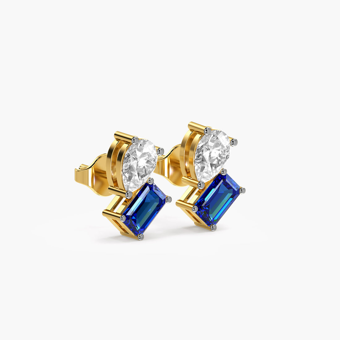 Azure Duo Studs - 3D View in Yellow Gold - Diamond Stud by Moena
