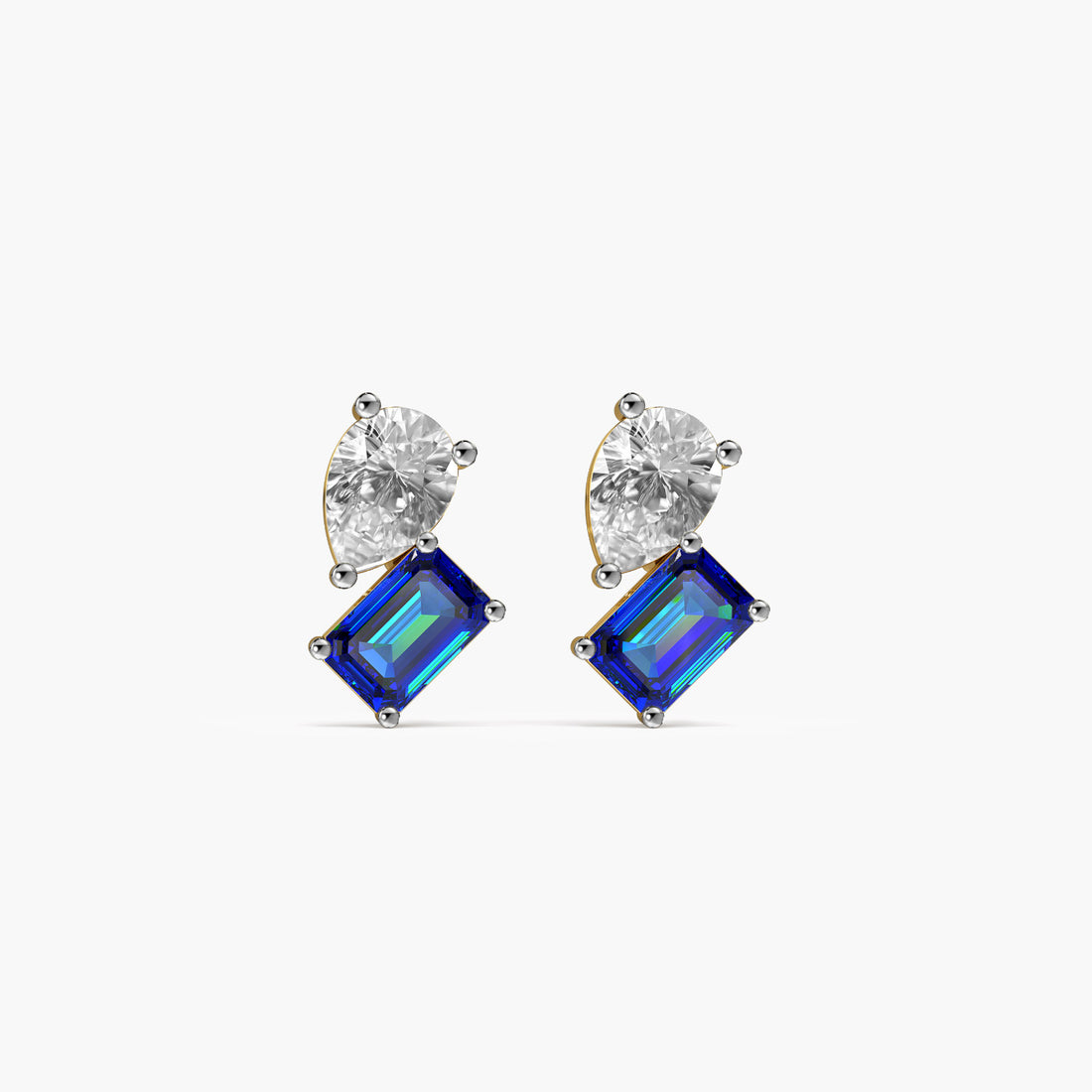 Azure Duo Studs - Front View in Yellow Gold - Diamond Stud by Moena