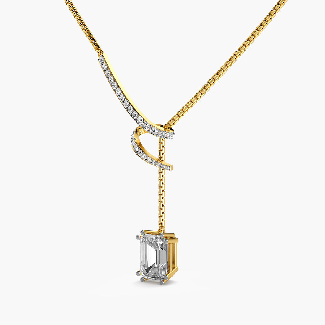 Twirl Drop Pendant Set(With Chain) - 3D View in Yellow Gold - Diamond Pendant by Moena