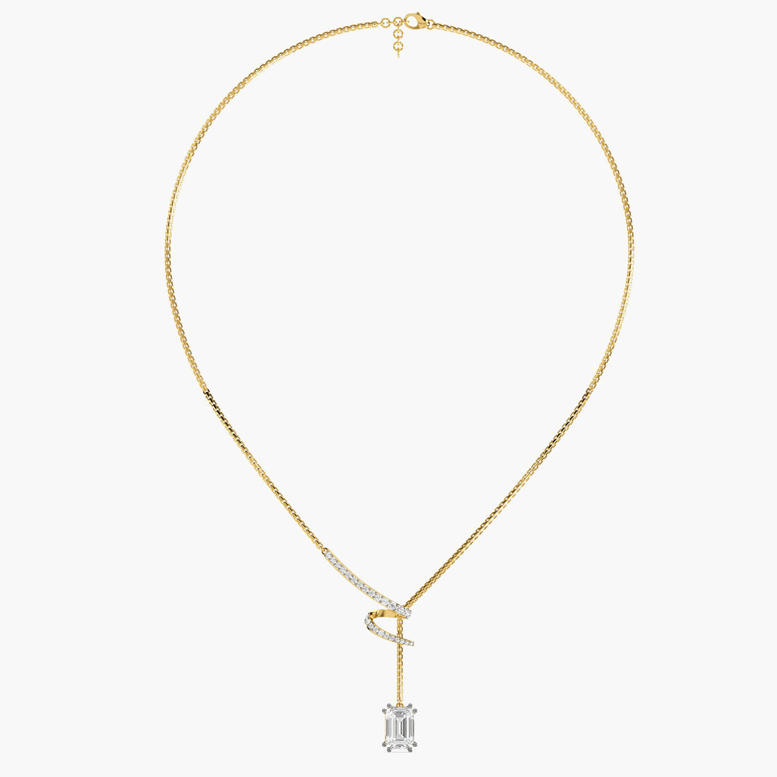 Twirl Drop Pendant Set(With Chain) - Front View in Yellow Gold - Diamond Pendant by Moena