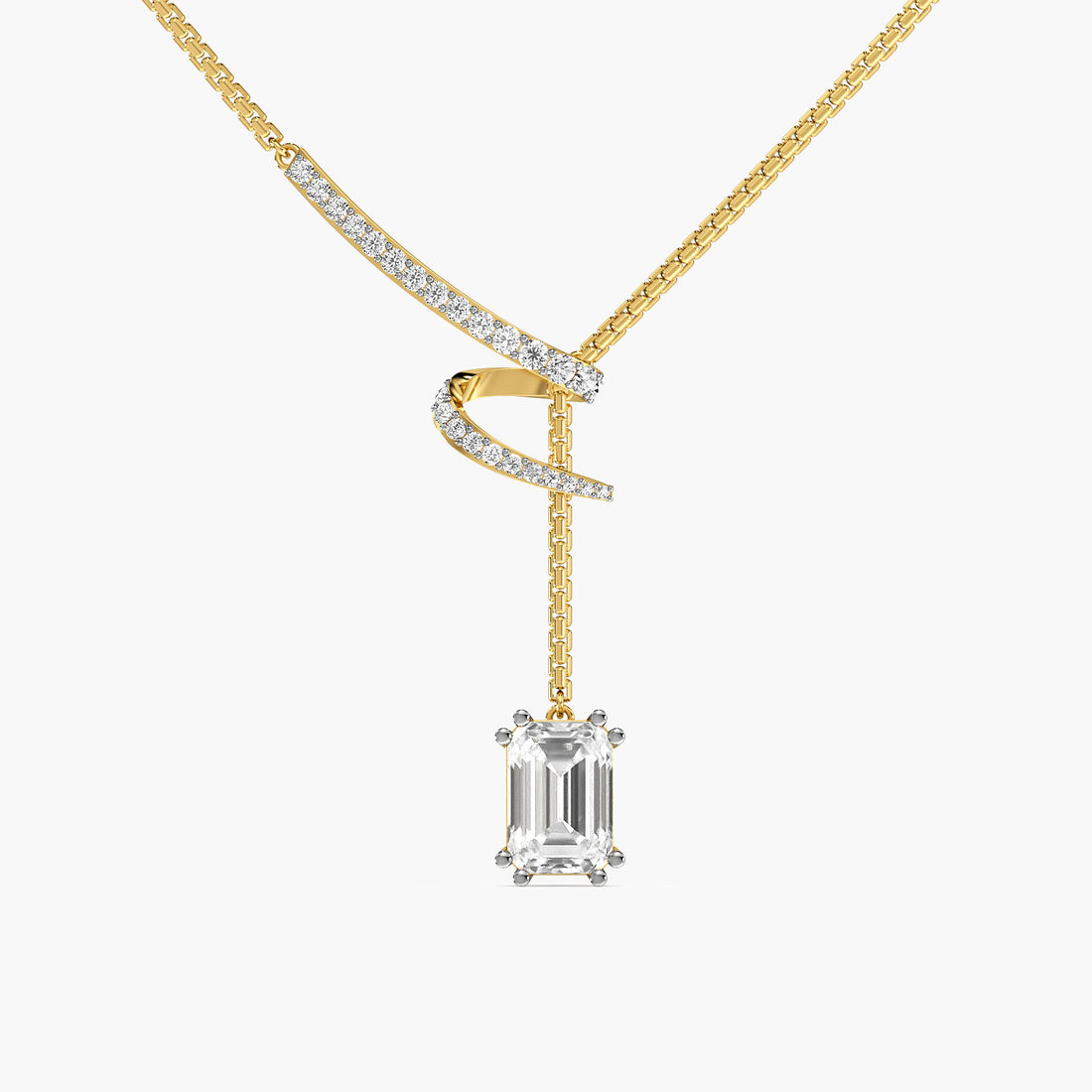 Twirl Drop Pendant Set(With Chain) - Standard View in Yellow Gold - Diamond Pendant by Moena