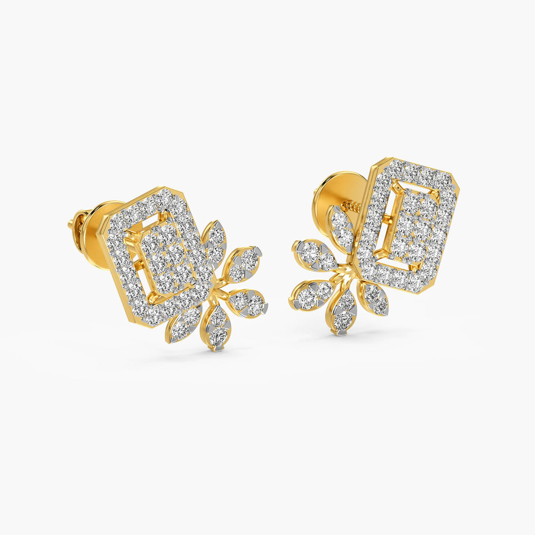 Floral Radiance Diamond Earrings - 3D View in Yellow Gold - Diamond Earring by Moena