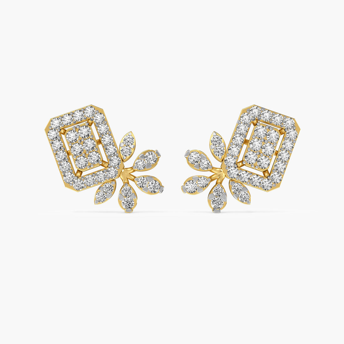 Floral Radiance Diamond Earrings - Front View in Yellow Gold - Diamond Earring by Moena