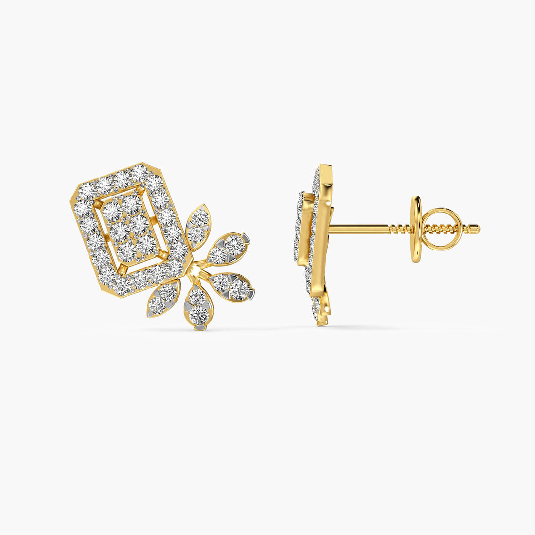 Floral Radiance Diamond Earrings - Side View in Yellow Gold - Diamond Earring by Moena