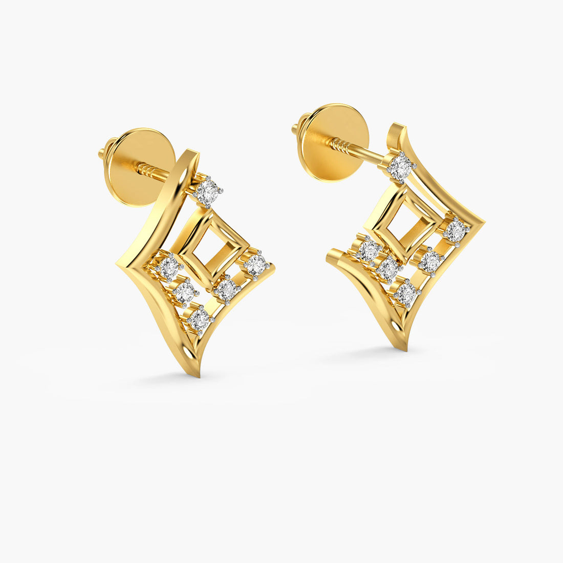Diamond Prism Earrings - 3D View in Yellow Gold - Diamond Earring by Moena