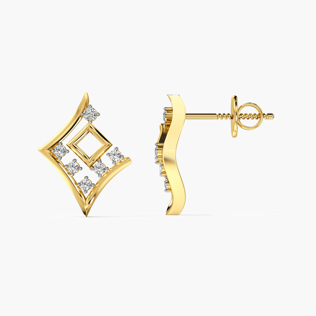 Diamond Prism Earrings - Side View in Yellow Gold - Diamond Earring by Moena