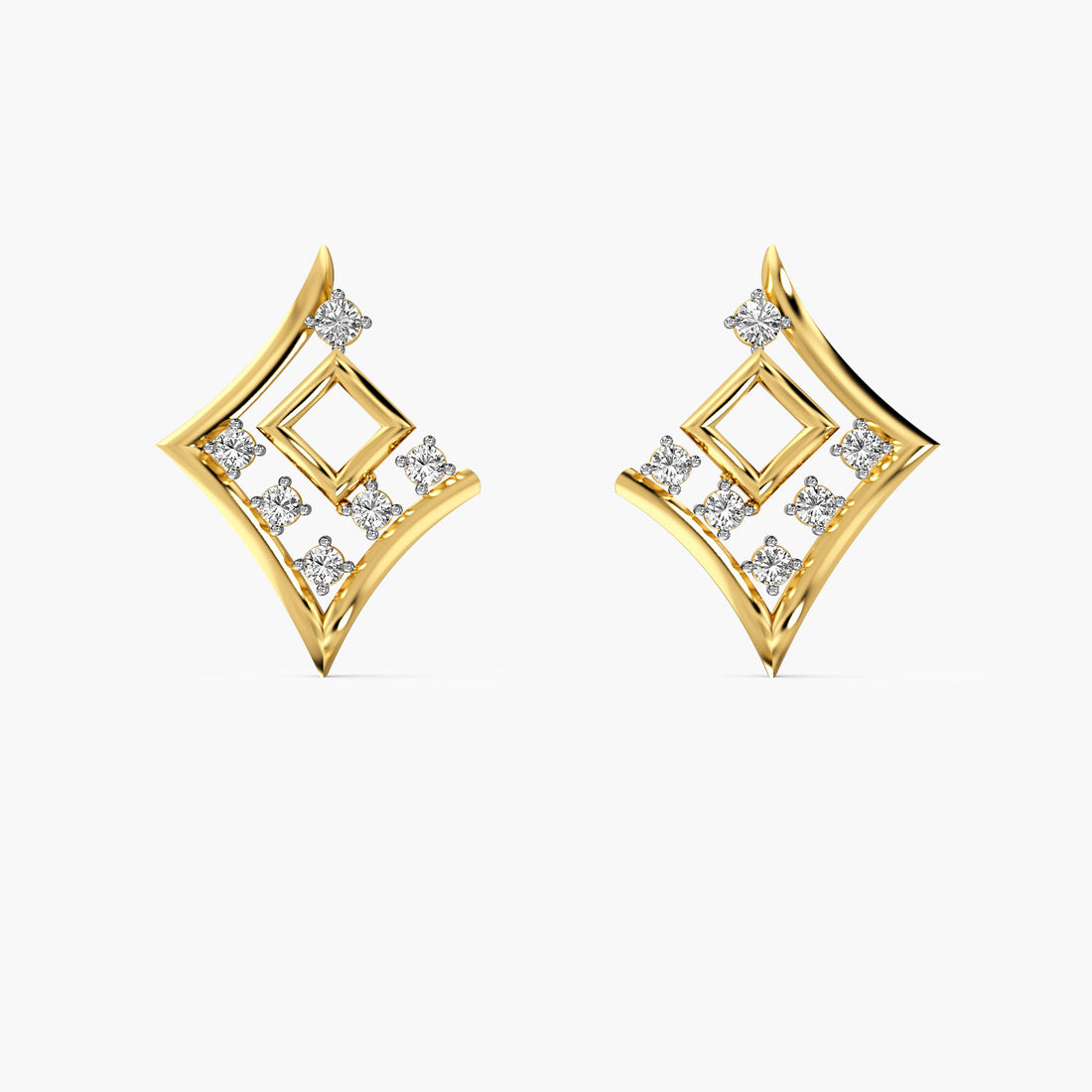 Diamond Prism Earrings - Front View in Yellow Gold - Diamond Earring by Moena
