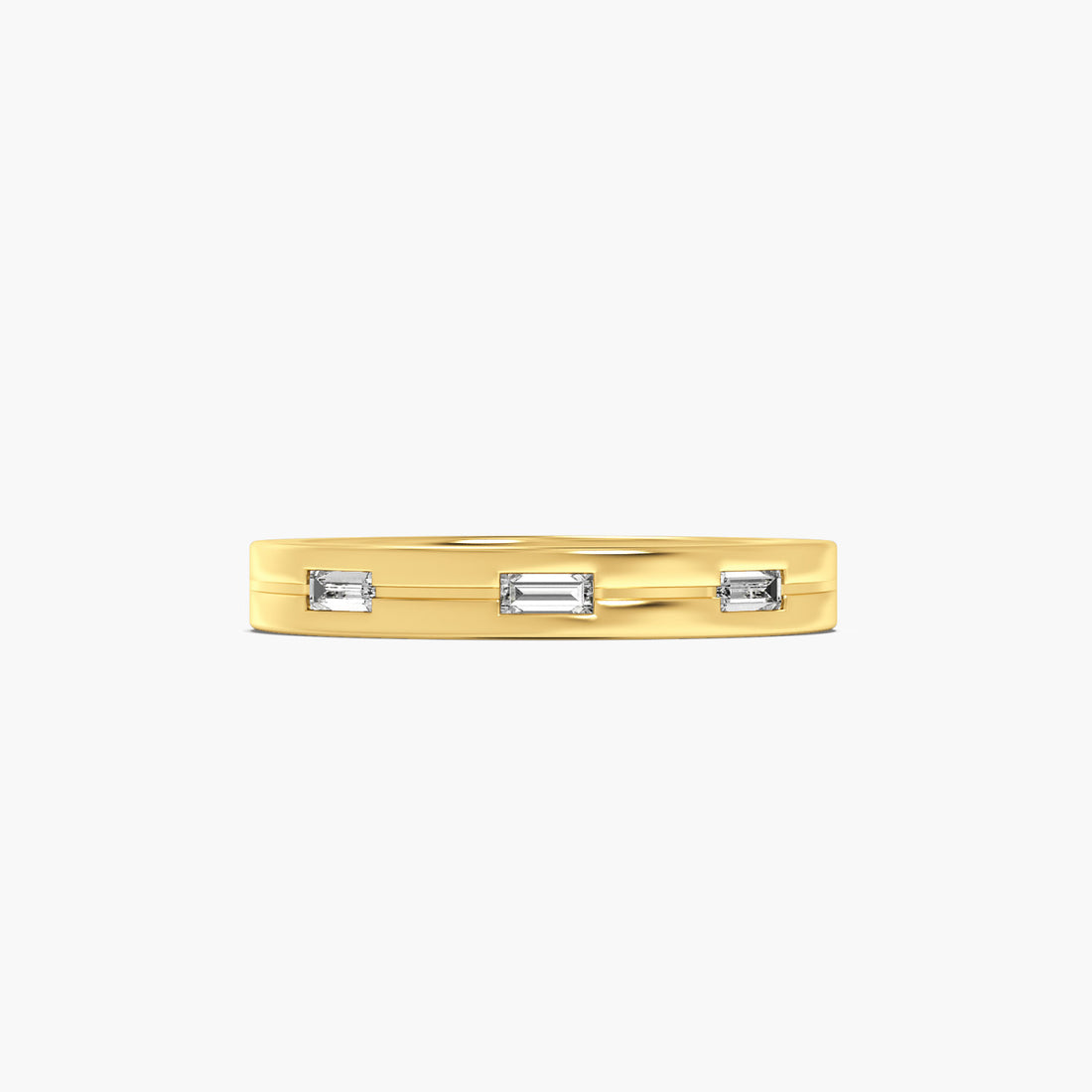 Linear Baguette Band - Top View in Yellow Gold - Baguette Diamond Ring by Moena
