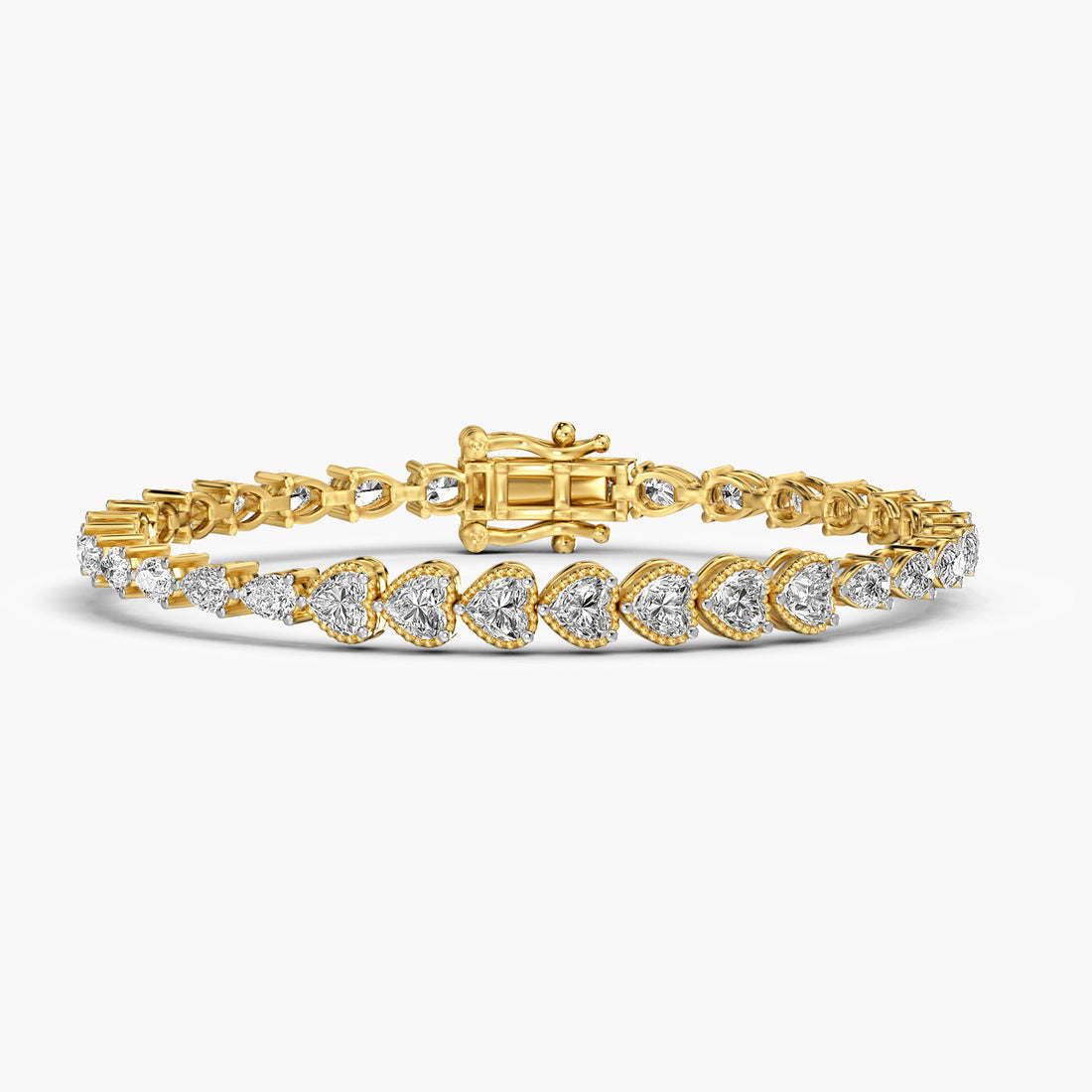 Heartline Diamond Tennis Bracelet - Front View in Yellow Gold - Diamond Bracelet by Moena