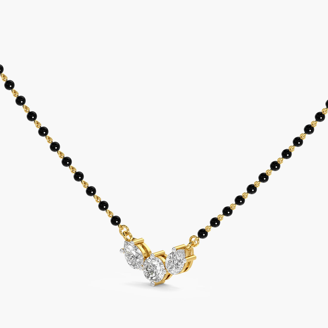 Trio Diamond Mangalsutra - 3D View in Yellow Gold - Diamond Pendant by Moena