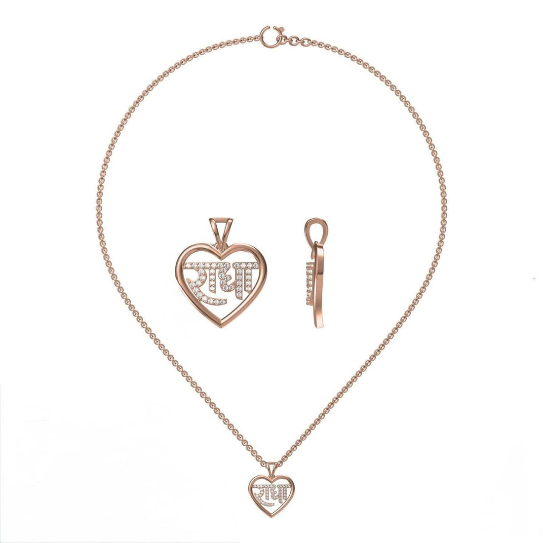 Heart Radha Name Lab-Grown Diamond Pendant with Chain
